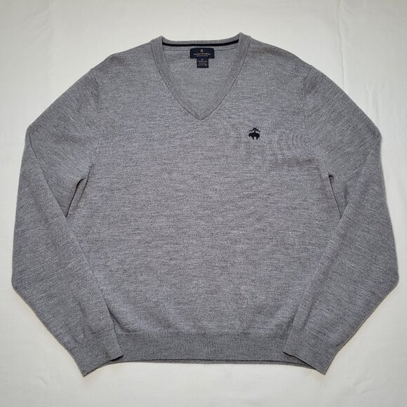 Brooks Brothers Sweater Men's Classic Gray V-Neck Merino Wool Pullover Size M - Picture 1 of 8
